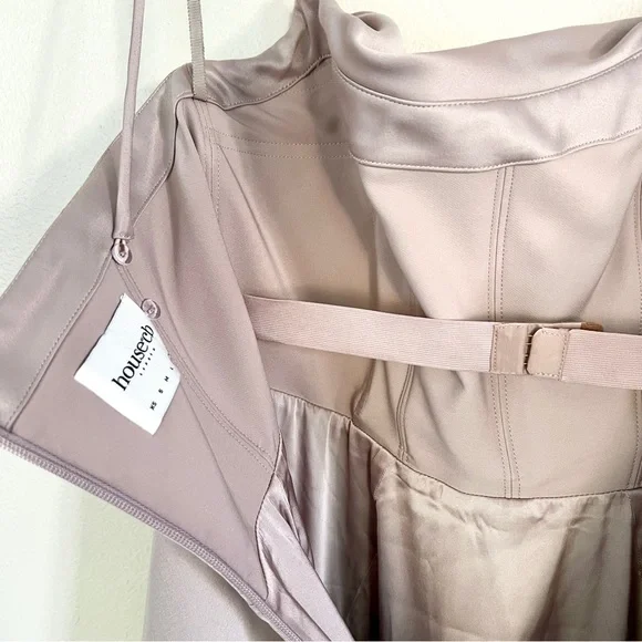 HOUSE OF CB Violette Mushroom Satin Fishtail Gown - Picture 10 of 11